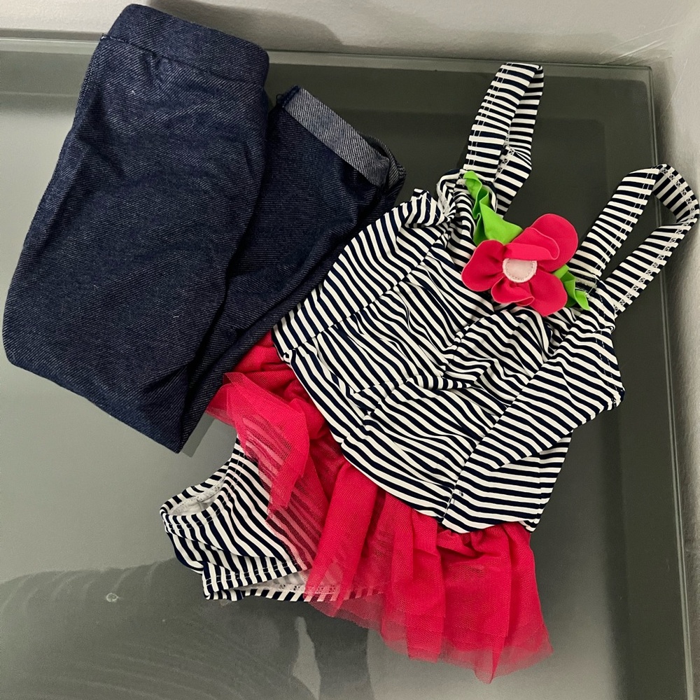 Koala Kid Striped Swimsuit with Pink Tutu and koala kids Navy pants 👖